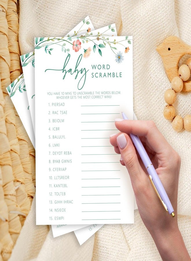 ISOVF 25 Spring Floral Baby Shower Games with 1 Answer Card (5"x7") - 2 Games Double-Sided - Oh Baby True or False & Word Scramble Game - Spring Theme Gender Neutral Party and Supplies(J10) - Image 2
